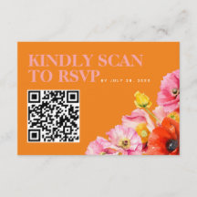 Modern Roze Oranje Geel Huwelijk QR Code RSVP