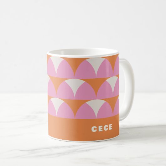 Modern roze oranje geometrische retro gepersonalis koffiemok (Voorkant rechts)