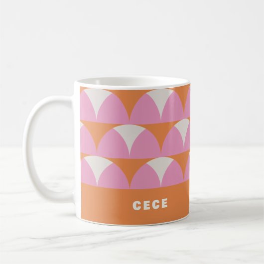 Modern roze oranje geometrische retro gepersonalis koffiemok (Links)