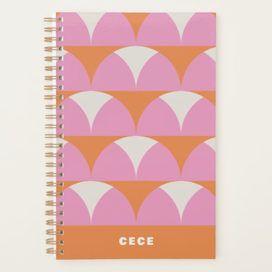 Modern roze oranje geometrische retro gepersonalis planner (Voorkant)
