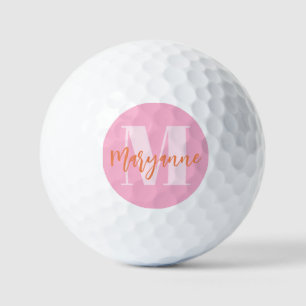 Modern Roze Oranje Initiaal BoId Gepersonaliseerd Golfballen