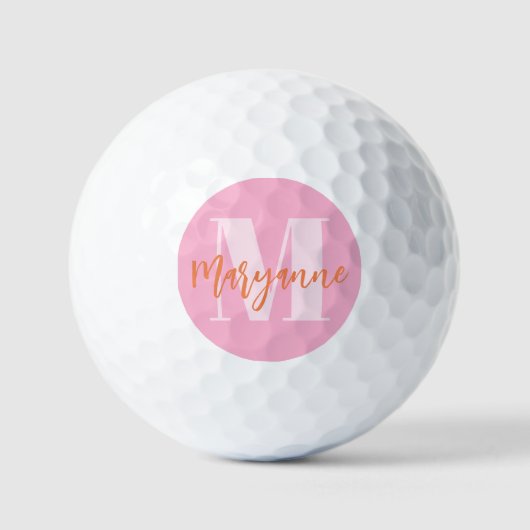 Modern Roze Oranje Initiaal BoId Gepersonaliseerd Golfballen (Voorkant)