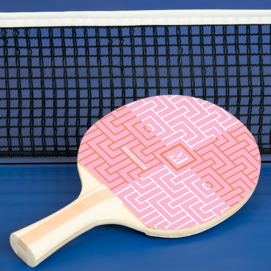 Modern roze Oranje Patroonmonogram Tafeltennisbatje (Insitu)