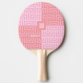 Modern roze Oranje Patroonmonogram Tafeltennisbatje