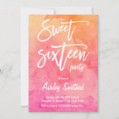 MOdern roze oranje waterverf typografie Sweet 16 Kaart (Voorkant)
