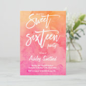 MOdern roze oranje waterverf typografie Sweet 16 Kaart (Staand voorkant)