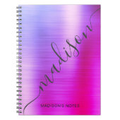 Modern roze Paars Ombre Metal Monogram Script Notitieboek (Voorkant)