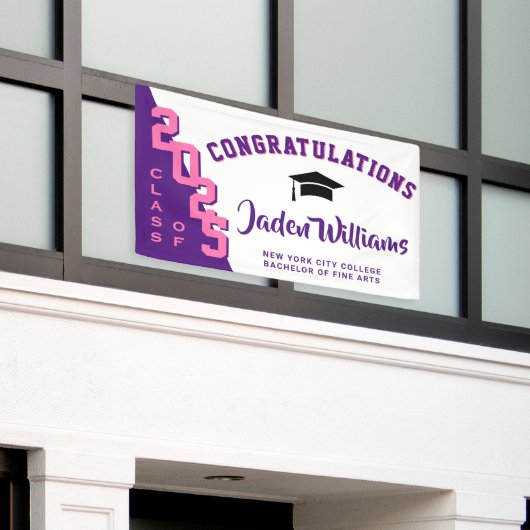 Modern Roze Paarse Afstuderen Klasse van 2025 Part Spandoek (Buitenkant Gebouw)
