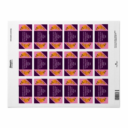 Modern Roze Paarse Bloemen Boho Esthetiek Trindy Etiket (Full Sheet)