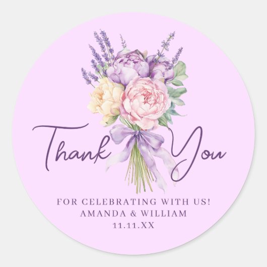 Modern roze Paarse pioenroos bloemenboeket dank u Ronde Sticker (Voorkant)