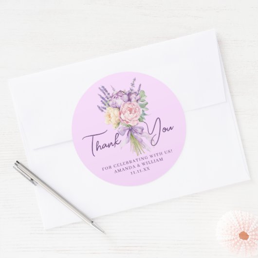 Modern roze Paarse pioenroos bloemenboeket dank u Ronde Sticker (Envelop)