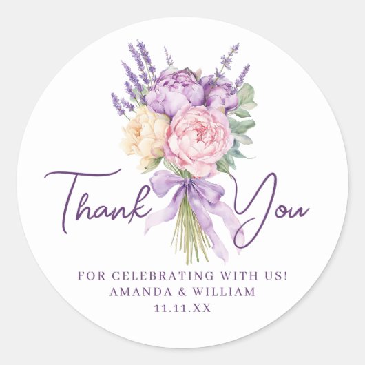 Modern roze Paarse pioenroos bloemenboeket dank u Ronde Sticker (Voorkant)
