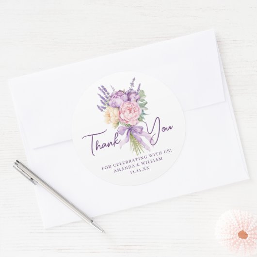 Modern roze Paarse pioenroos bloemenboeket dank u Ronde Sticker (Envelop)