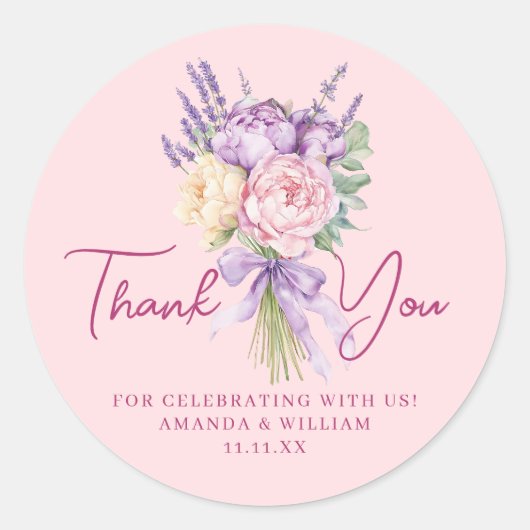 Modern roze Paarse pioenroos bloemenboeket dank u Ronde Sticker (Voorkant)