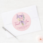 Modern roze Paarse pioenroos bloemenboeket dank u Ronde Sticker (Envelop)