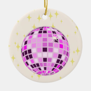 Modern Roze Paarse Retro Disco Ball Beige Keramisch Ornament