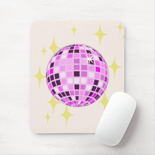 Modern Roze Paarse Retro Disco Ball Beige Muismat (Met muis)