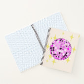 Modern Roze Paarse Retro Disco Ball Beige Notitieboek (Binnen)