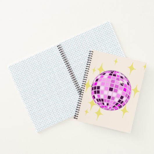 Modern Roze Paarse Retro Disco Ball Beige Notitieboek (Binnen)