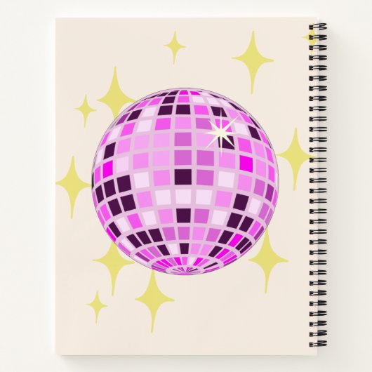 Modern Roze Paarse Retro Disco Ball Beige Notitieboek (Achterkant)