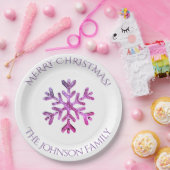 Modern Roze Paarse Snowflake kerstfeest Papieren Bordje (Feest)