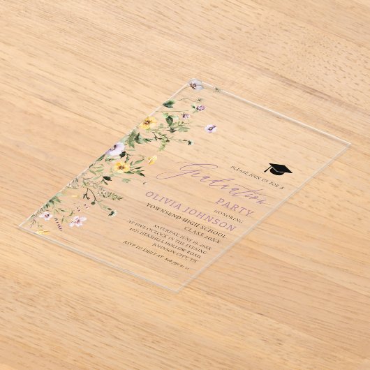 Modern Roze Paarse Wildflower Afstudeerfeest Acryl Uitnodigingen (Laagn)