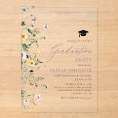 Modern Roze Paarse Wildflower Afstudeerfeest Acryl Uitnodigingen (Voorkant)