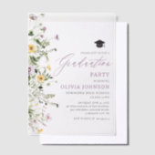 Modern Roze Paarse Wildflower Afstudeerfeest Vellum Uitnodigingen (Offset)