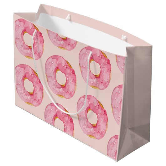 Modern Roze Pastel Waterverf Patroon Donuts Groot Cadeauzakje (Achterkant Gekanteld)
