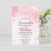 Modern roze pastel waterverf typografie bruiloft kaart (Staand voorkant)