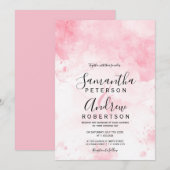 Modern roze pastel waterverf typografie bruiloft kaart (Voorkant / Achterkant)