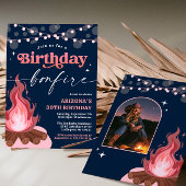 Modern Roze + Peach Verjaardag Bonfire uitnodiging