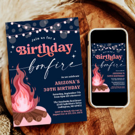 Modern Roze + Peach Verjaardag Bonfire uitnodiging