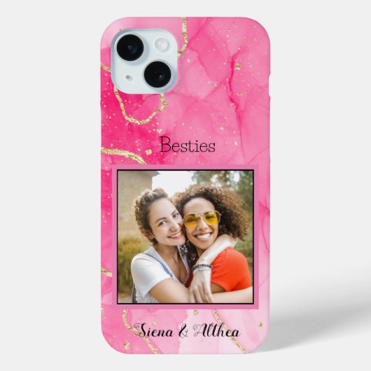 Modern roze Personaliseer Foto beste vrienden Case-Mate iPhone Case (Achterkant)