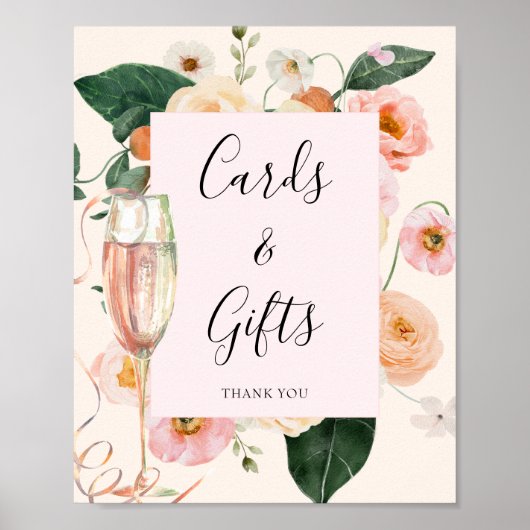 Modern roze perzik bloemenchampagne Vrijgezellenfe Poster (Voorkant)