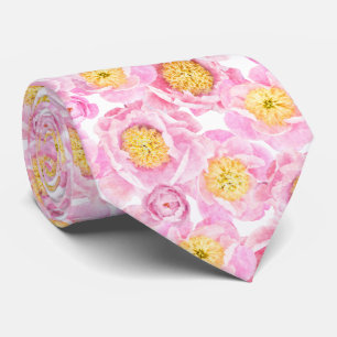 Modern roze pioen bloemenpatroon stropdas