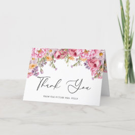 Modern roze pioenrozen bloemig Vrijgezellenfeest Bedankkaart