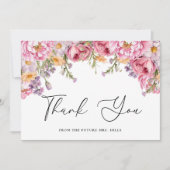 Modern roze pioenrozen bloemig Vrijgezellenfeest Bedankkaart (Voorkant)