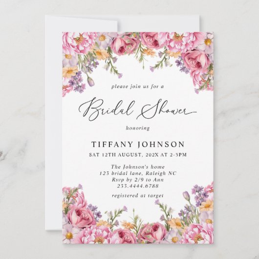 Modern roze pioenrozen bloemig Vrijgezellenfeest Kaart (Voorkant)