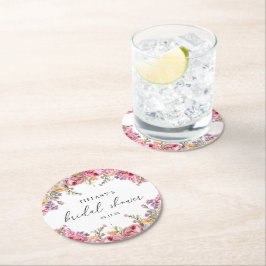 Modern roze pioenrozen bloemig Vrijgezellenfeest Ronde Kartonnen Onderzetter