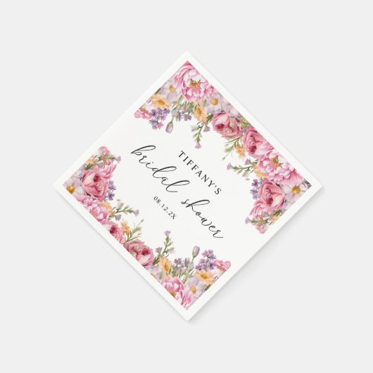 Modern roze pioenrozen bloemig Vrijgezellenfeest Servet (Hoek)