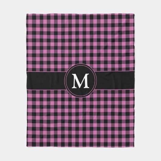 Modern Roze Plaid Checks Monogram Fleece Deken (Voorkant)
