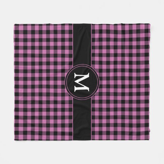Modern Roze Plaid Checks Monogram Fleece Deken (Voorkant (Horizontaal))
