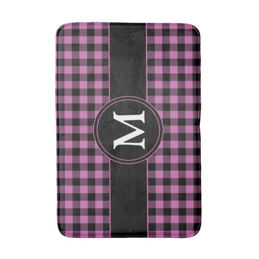 Modern Roze Plaid controleert patroon Monogram Badmat (Voorkant Verticaal)