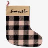 Modern Roze Plaid & Naam Kerstmis Grote Kerstsok (Voorkant)