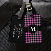 Modern Roze Plaid Patroon Monogram Bagagelabel