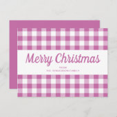 Modern Roze Plaid Script Kerstmis Briefkaart (Voorkant / Achterkant)