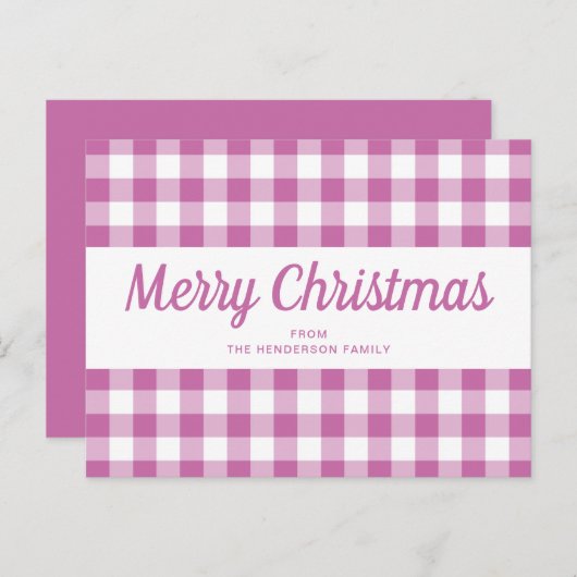 Modern Roze Plaid Script Kerstmis Briefkaart (Voorkant / Achterkant)