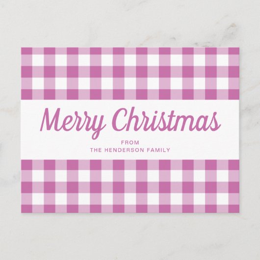 Modern Roze Plaid Script Kerstmis Briefkaart (Voorkant)