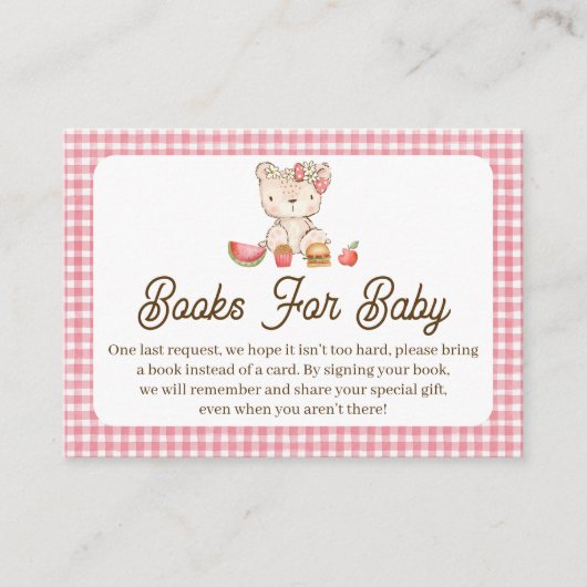Modern Roze Plaid Teddy Bear Baby shower Insert Visitekaartje (Voorkant)